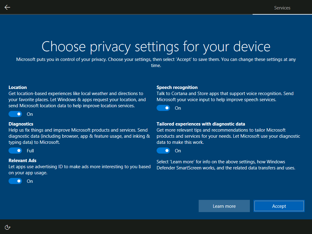 Mejoras de privacidad en Windows 10 Fall Creators Update 2
