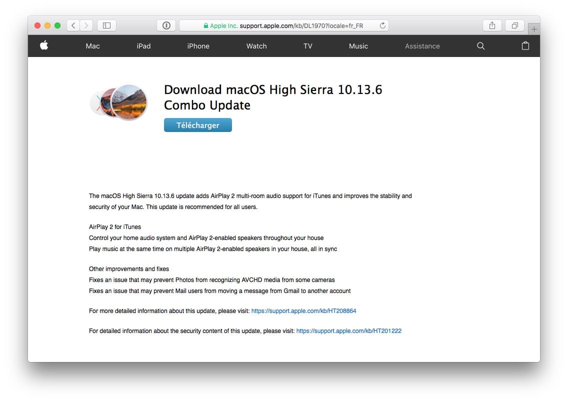 macOS High Sierra 10.13.6 actualizado para Mac