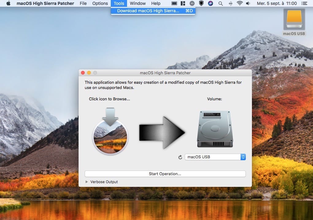 Descargue el archivo de instalación completo de macOS High Sierra (10.13) para crear una llave USB de arranque.