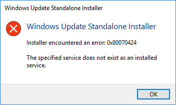 El servicio especificado no existe como servicio instalado, 0x8007070424