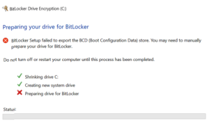 BitLocker Setup no ha podido exportar el almacén BCD (Boot Configuration Data)