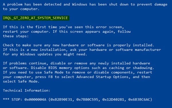 IRQL_GT_ZERO_AT_SYSTEM_SERVICE