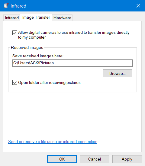 Infrarrojos en Windows 10