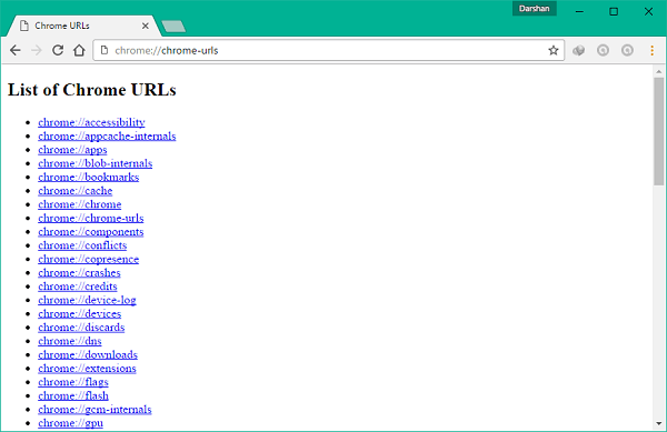 Lista de URLs ocultas de Google Chrome y el propósito de esta configuración 1