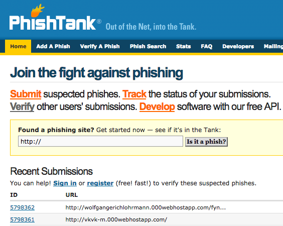 PhishTank le ayudará a verificar o reportar sitios web de Phishing