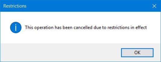 Esta operación ha sido cancelada debido a las restricciones en vigor en este ordenador.