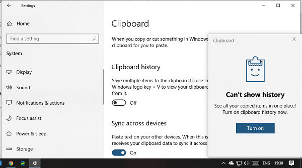 Cómo activar/desactivar y borrar el historial del portapapeles en Windows 10 2