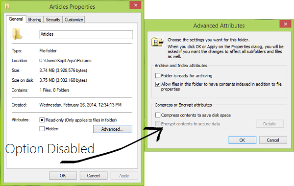 síndrome Apto todos los días La opción Cifrar contenido para proteger los datos está desactivada en Windows 10/8. síndrome Apto todos los días La opción Cifrar contenido para proteger los datos está desactivada en Windows 10/8.