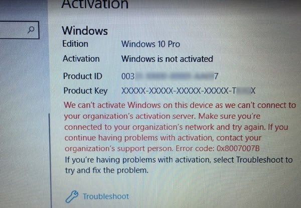 No podemos activar Windows en este dispositivo porque no podemos conectarnos al servidor de su organización.
