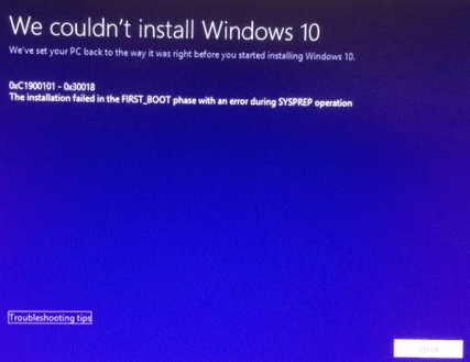 Windows 10 no se instala o actualiza: Error 0xC1900101 - 0x30018
