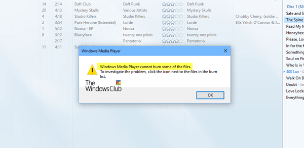 El Reproductor de Windows Media no puede grabar algunos de los errores de los archivos al grabar archivos de audio