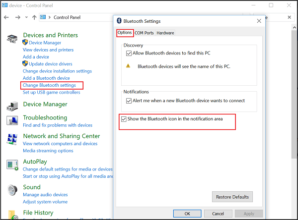 Falta el icono de Bluetooth en Windows 10/8/7 2