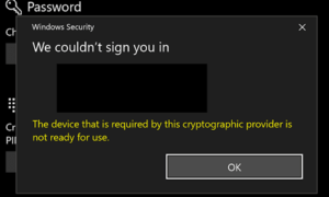 El dispositivo requerido por este proveedor criptográfico no está listo para su uso.
