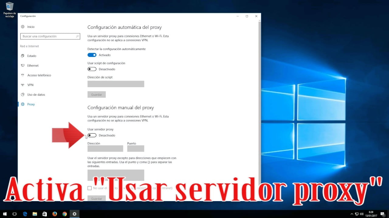 Como configurar los ajustes del servidor proxy en windows 10 8 1