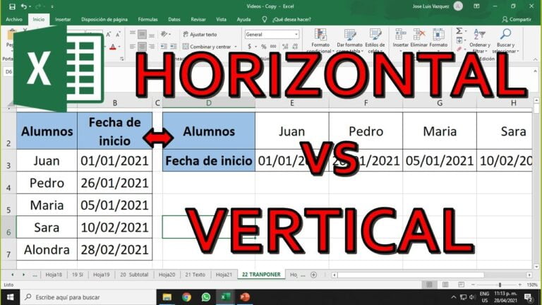 ¿Cómo pasar datos de forma horizontal a vertical en Excel?