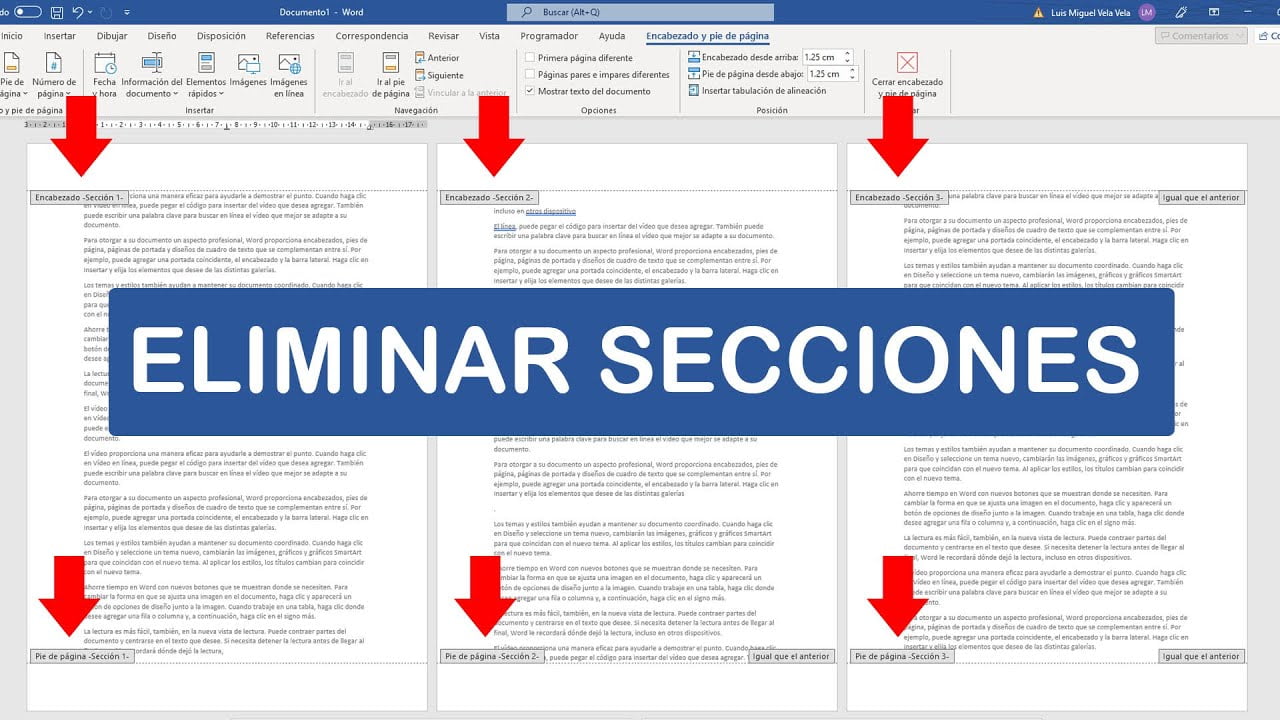 ¿Cómo eliminar secciones de encabezado en Word?