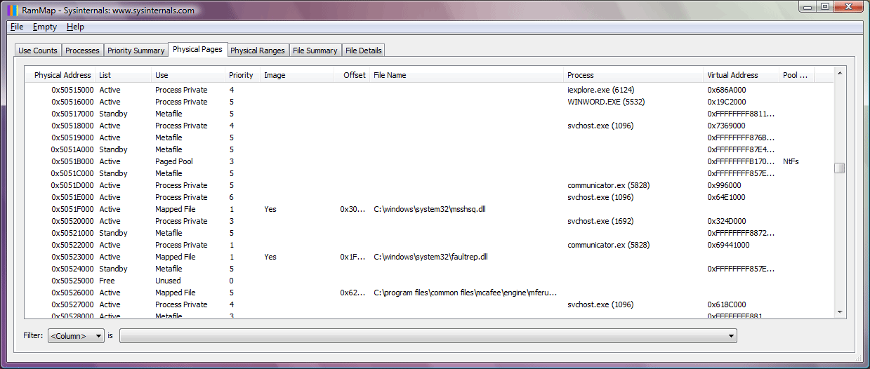 Interfaz de RAMMap