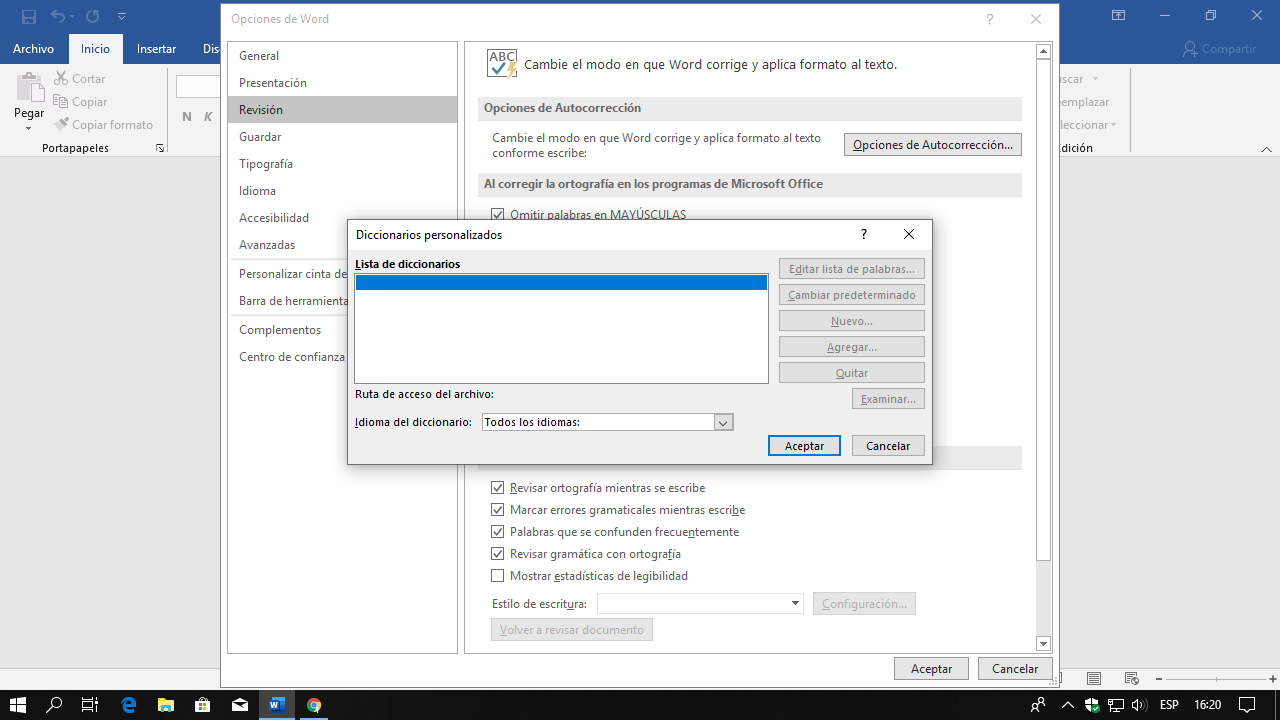 diccionario personalizado en Word