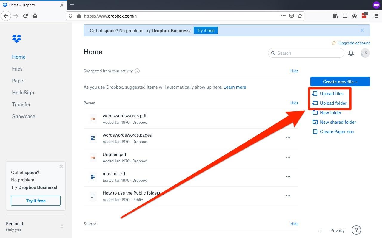 Opciones de compartir en Dropbox