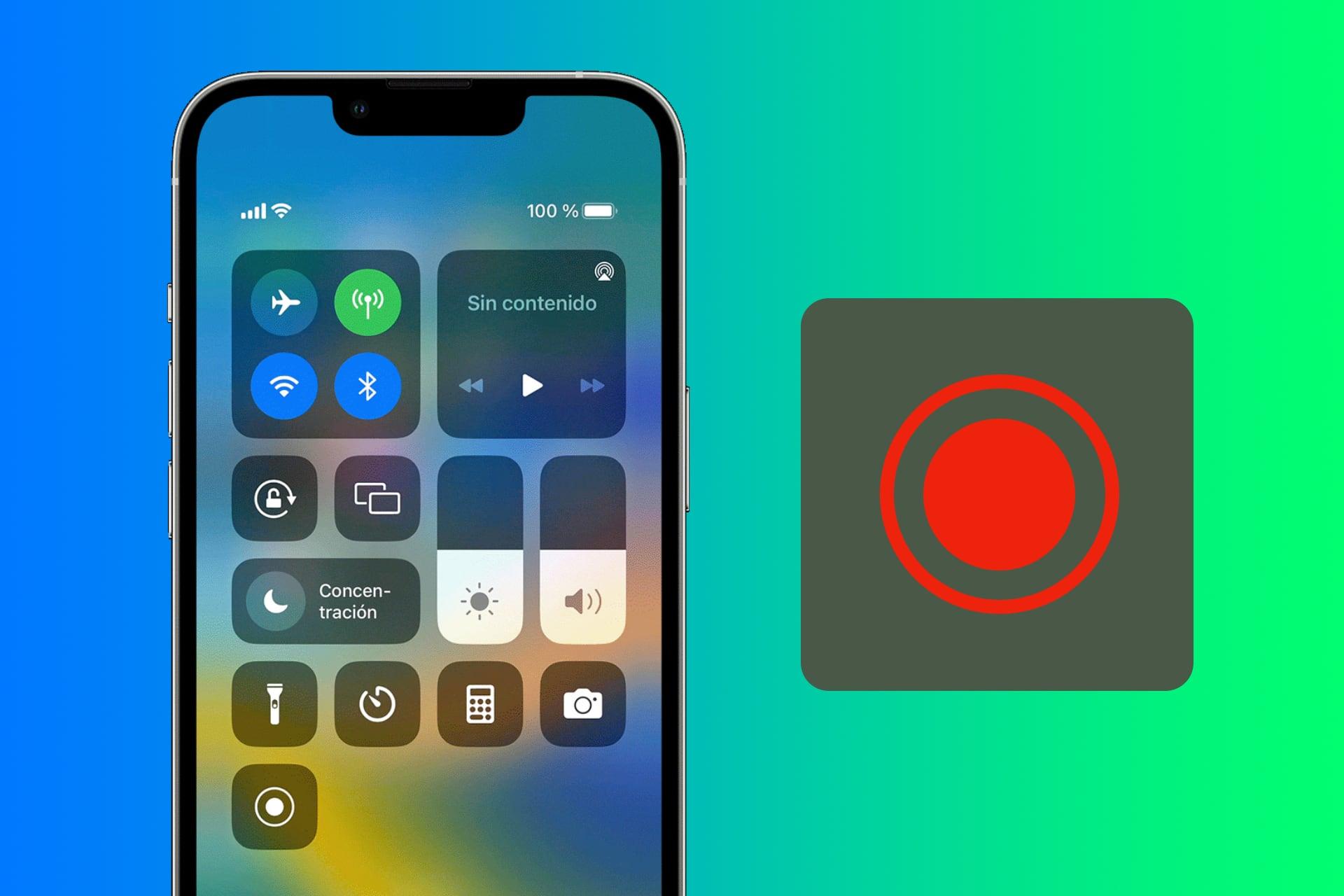 Centro de control en iPhone para grabar pantalla