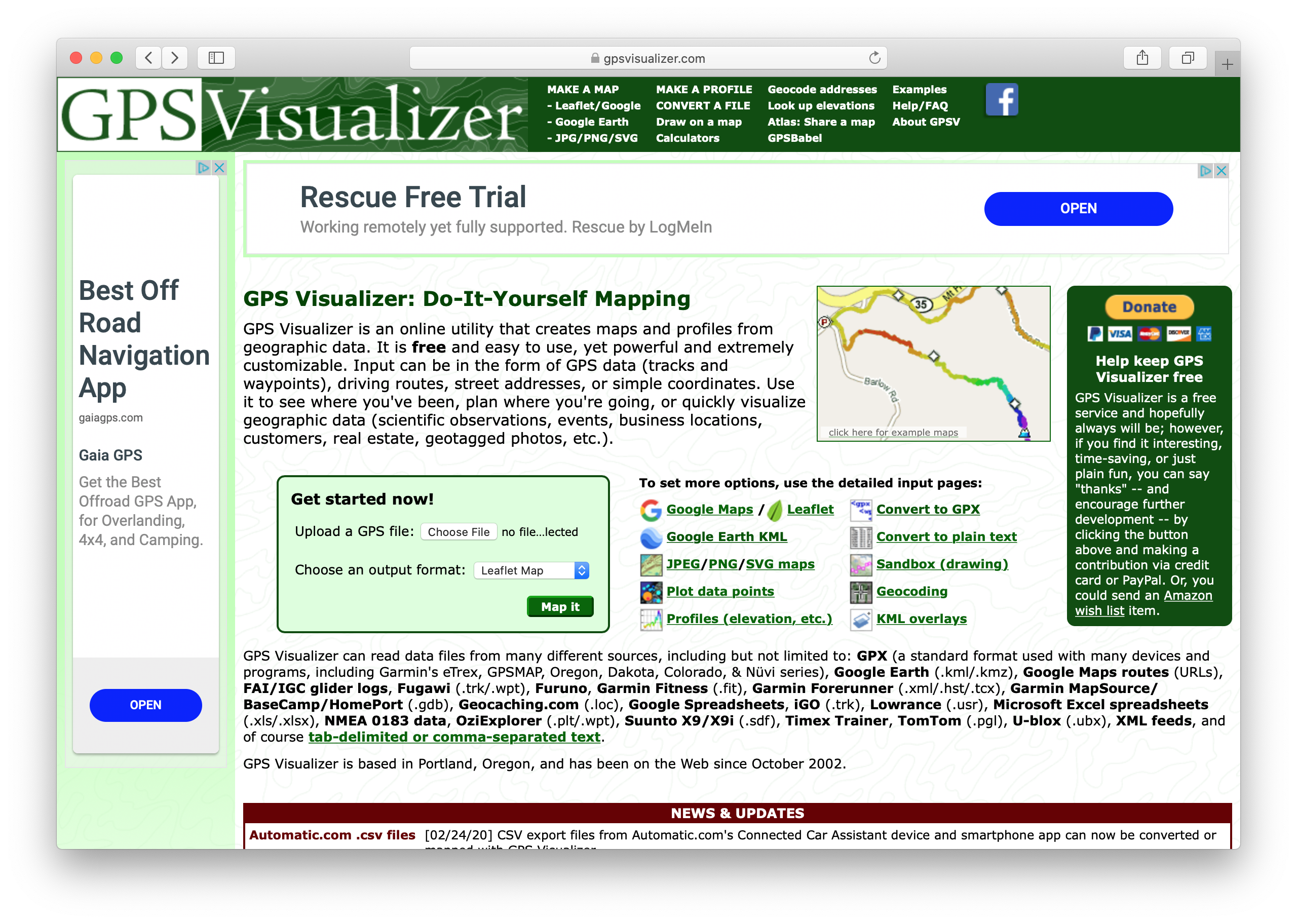 Mapa y datos GPS con GPS Visualizer
