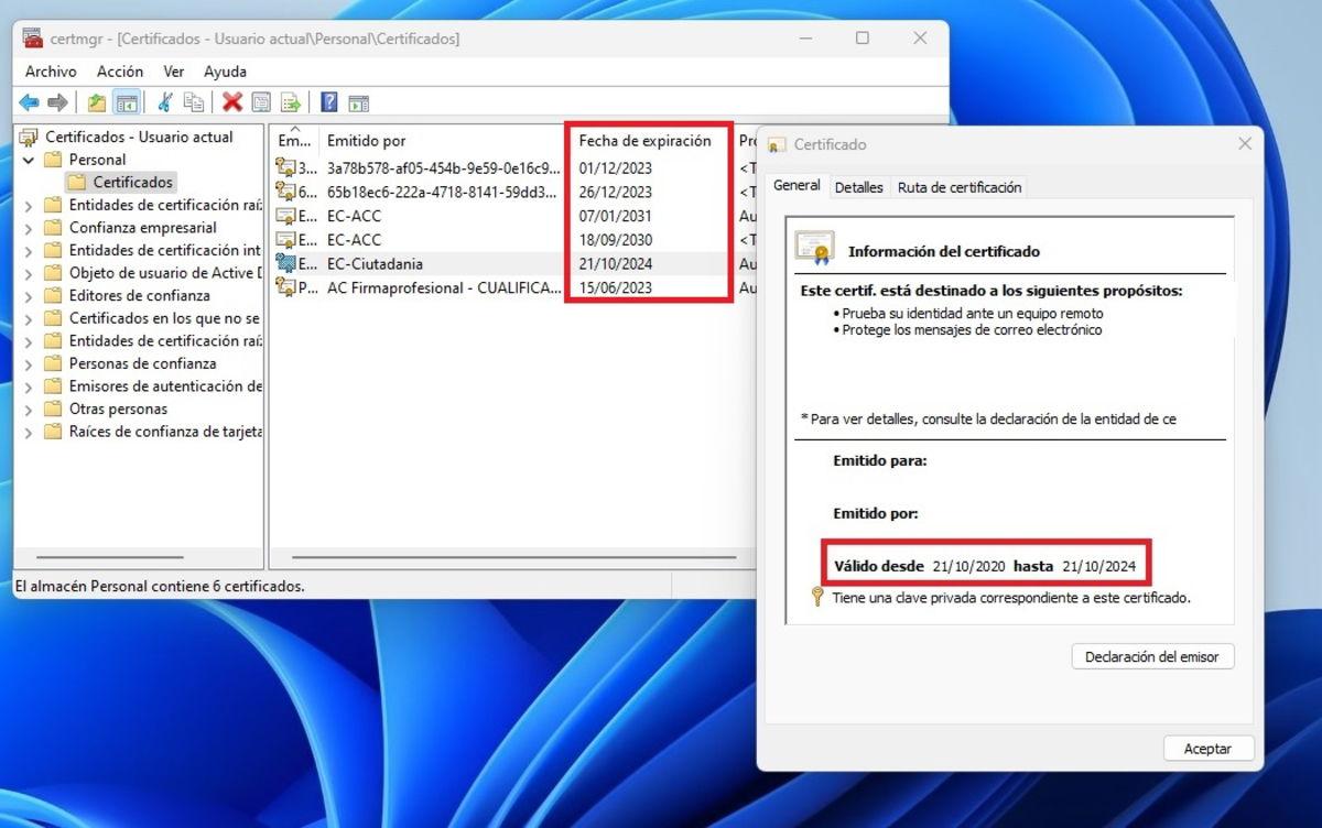 Comprobar caducidad del certificado digital