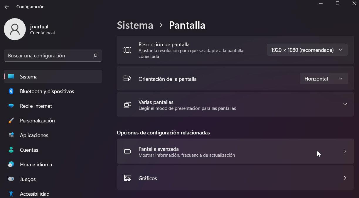Frecuencia de actualización dinámica en Windows 11