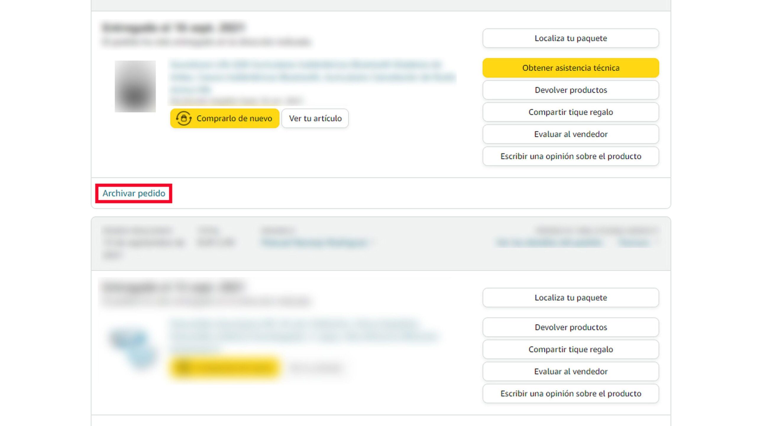Ocultar pedidos de Amazon
