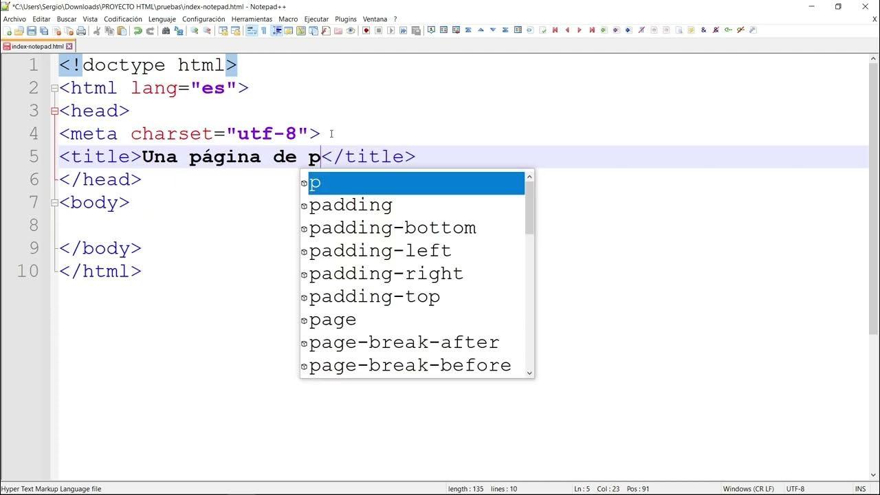 Vista general de Notepad++ con sintaxis coloreada