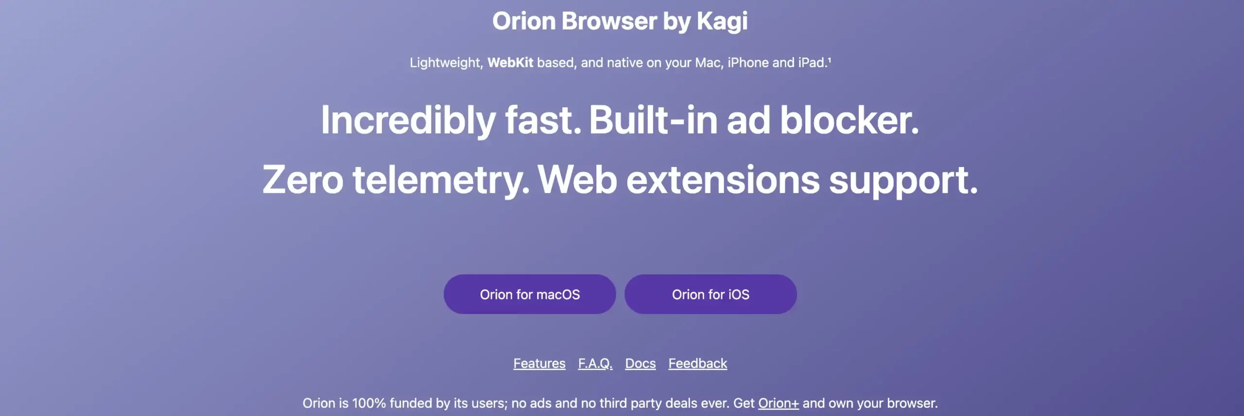 Interfaz Orion navegador privado