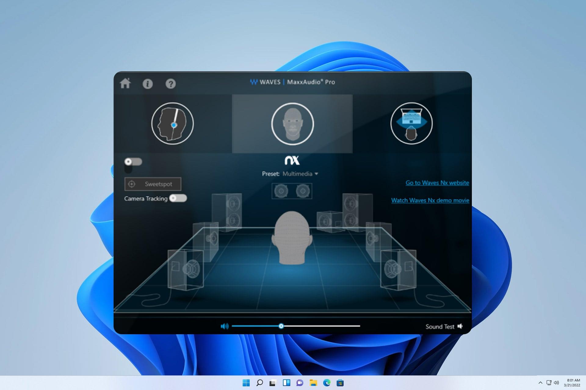 Panel de configuracion Waves MaxxAudio