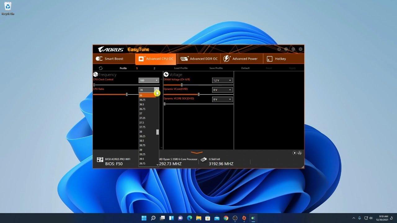 Gigabyte EasyTune ajustes de overclocking
