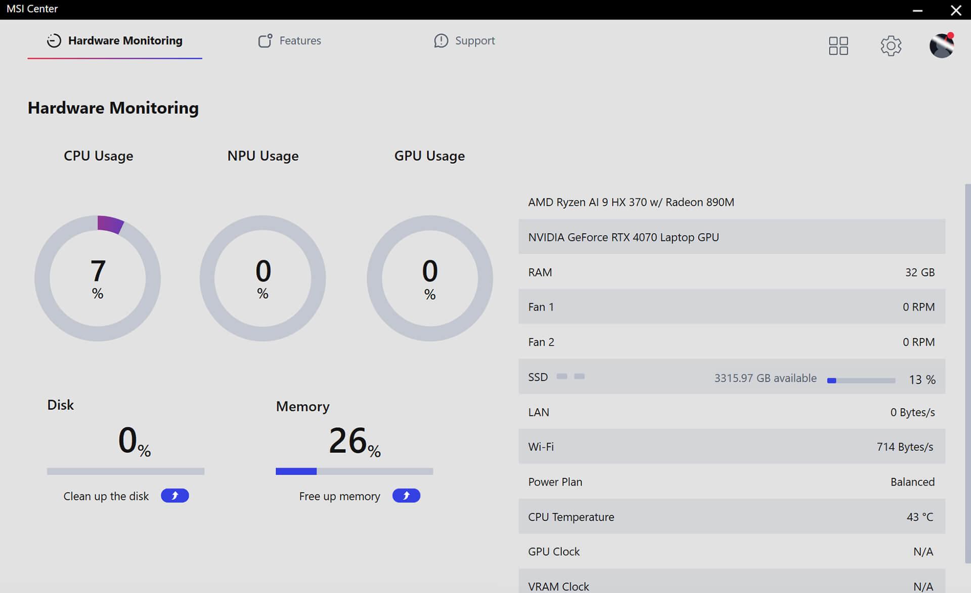 Perfiles de energía en MSI Center