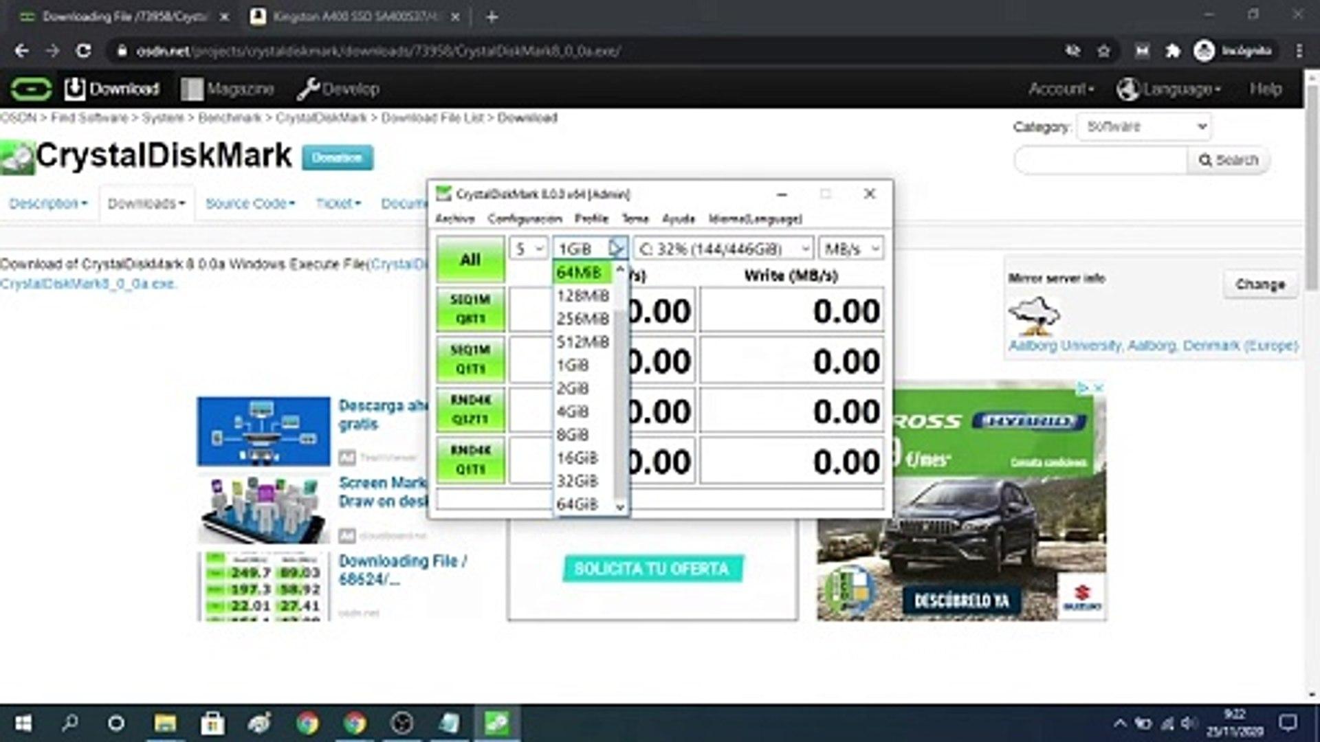 Tipos de pruebas en CrystalDiskMark