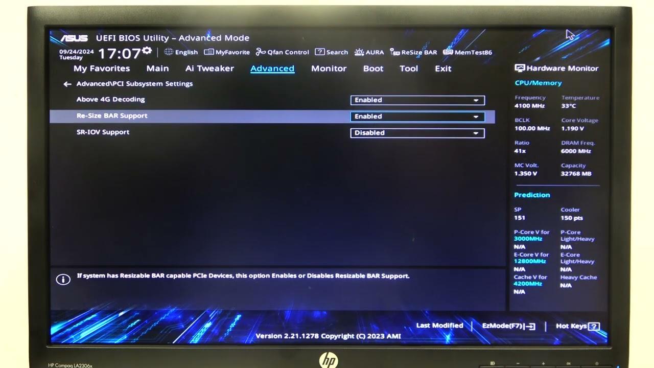 Configuración above 4G decoding en BIOS