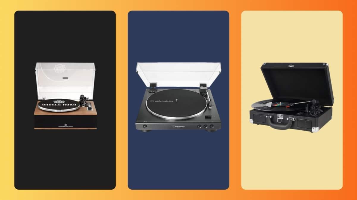 detalle de tocadiscos portátil