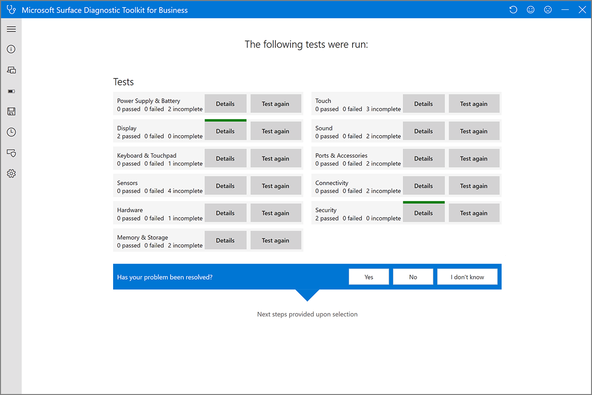 Interfaz de Surface Diagnostic Toolkit