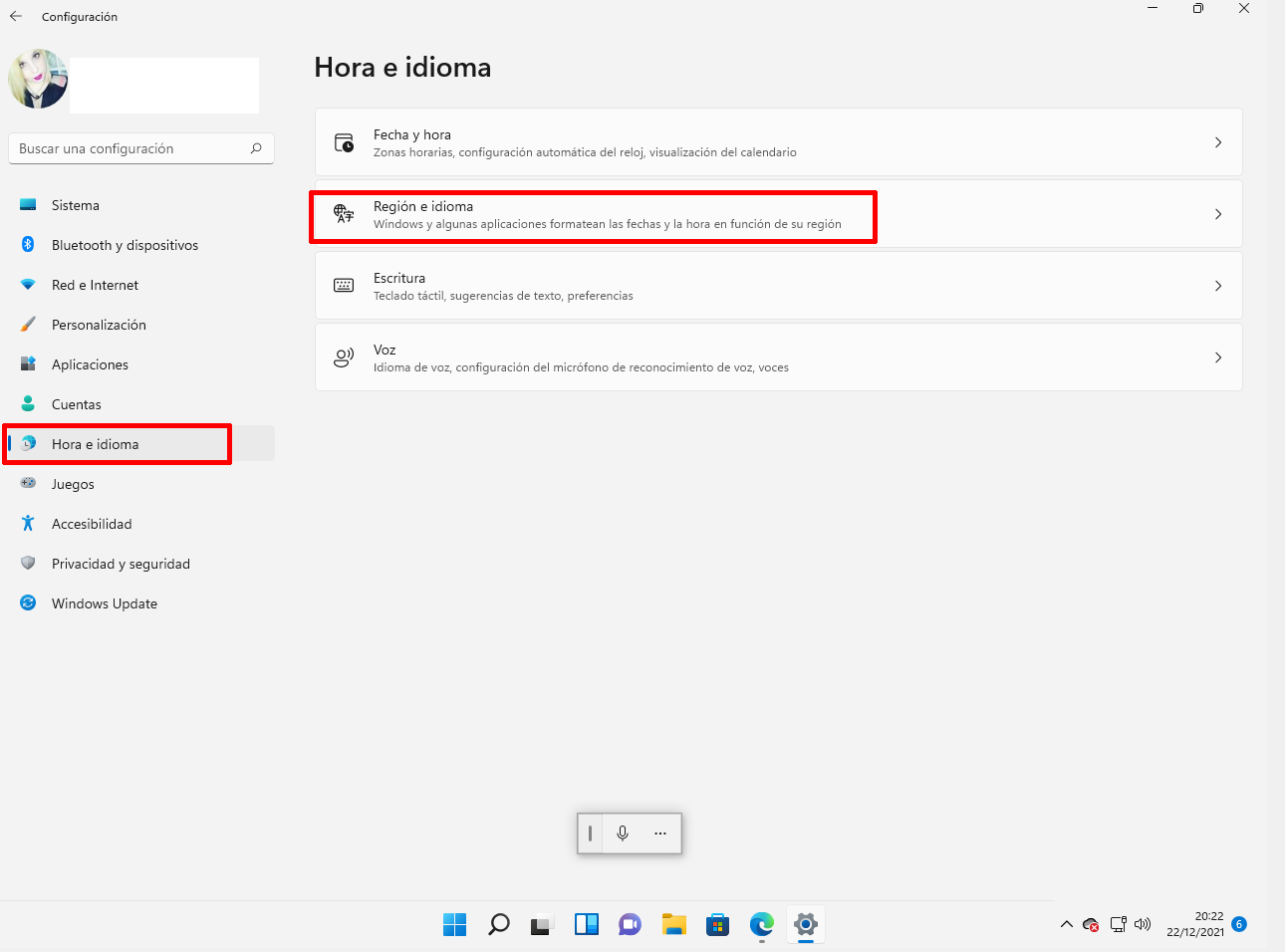 Configuración de voces instaladas en Windows 11