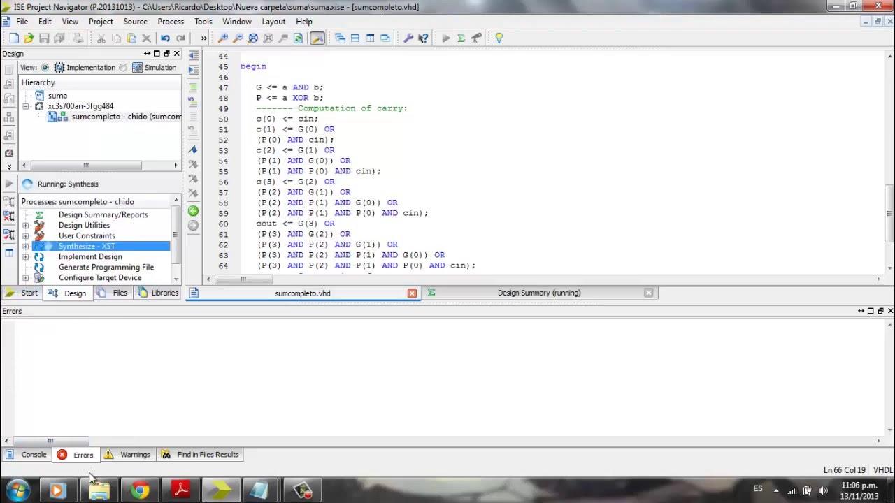 Sumador binario de 8 bits en VHDL Verilog y Chisel