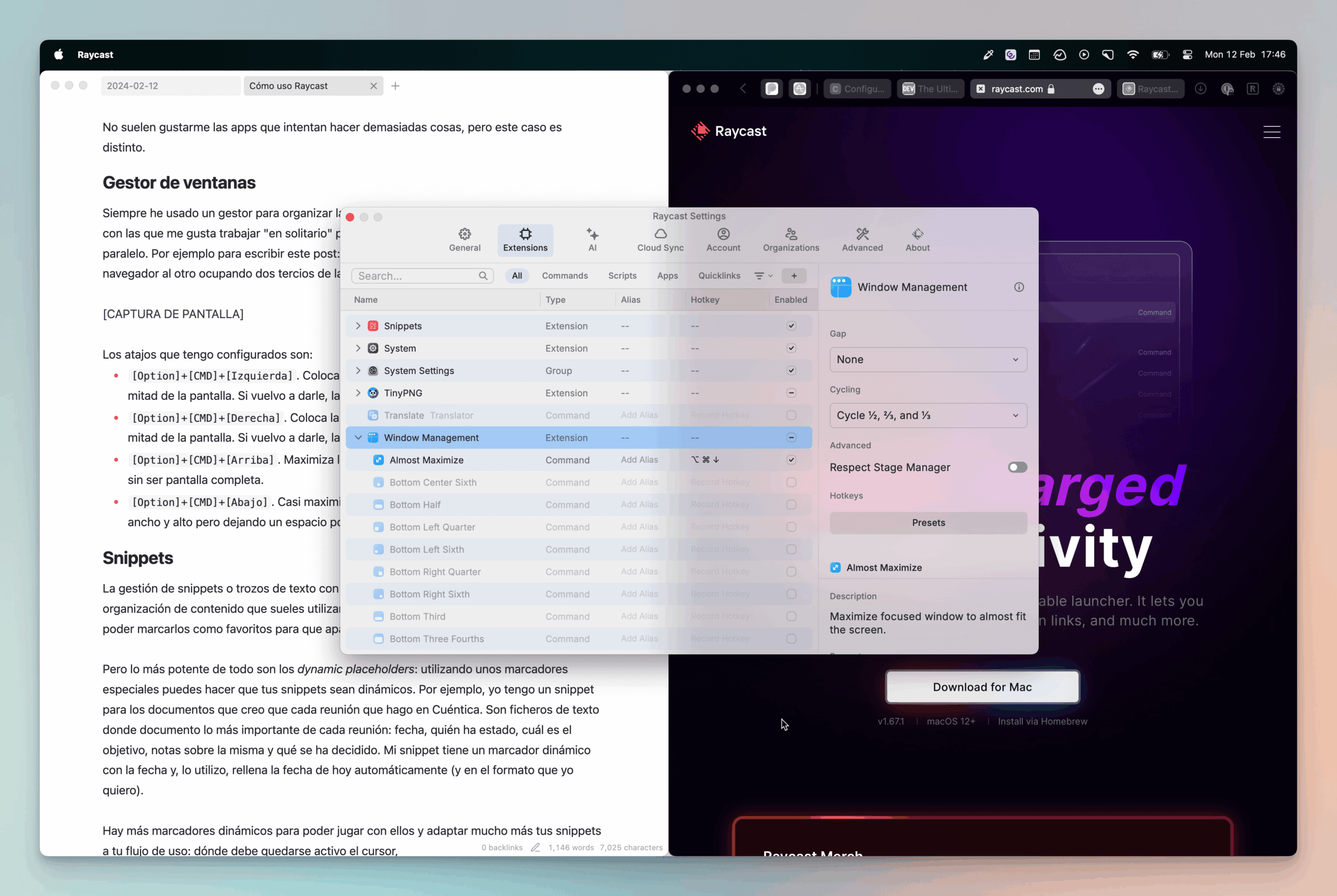 Interfaz de Raycast en Windows