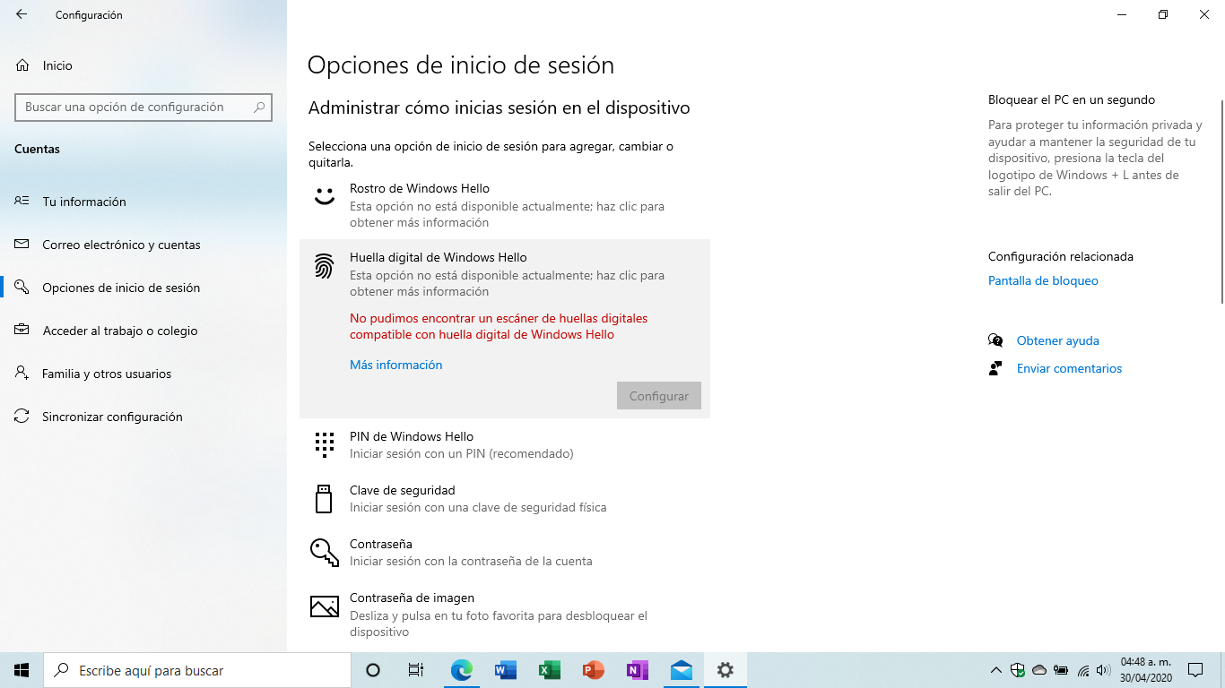 Asistente de configuración de huella en Windows Hello