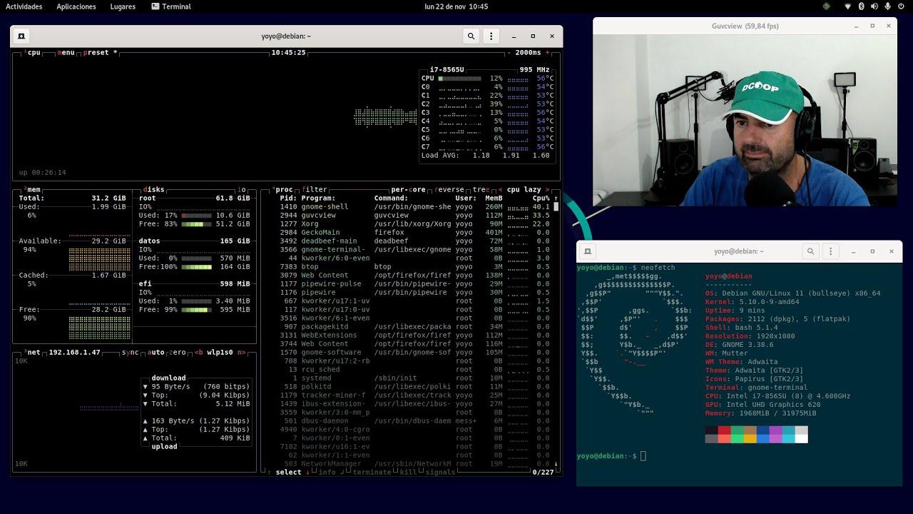 Monitor de sistema con btop en terminal