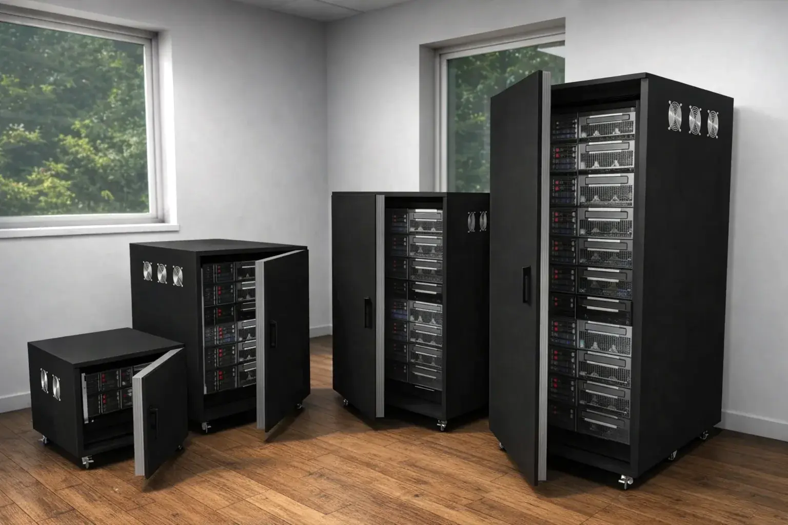 Detalle interior de armario rack insonorizado Detalle interior de armario rack insonorizado