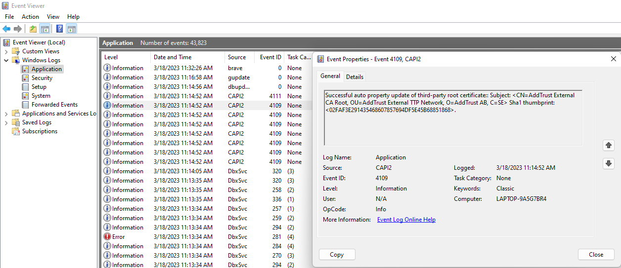 Eventos de arranque y apagado