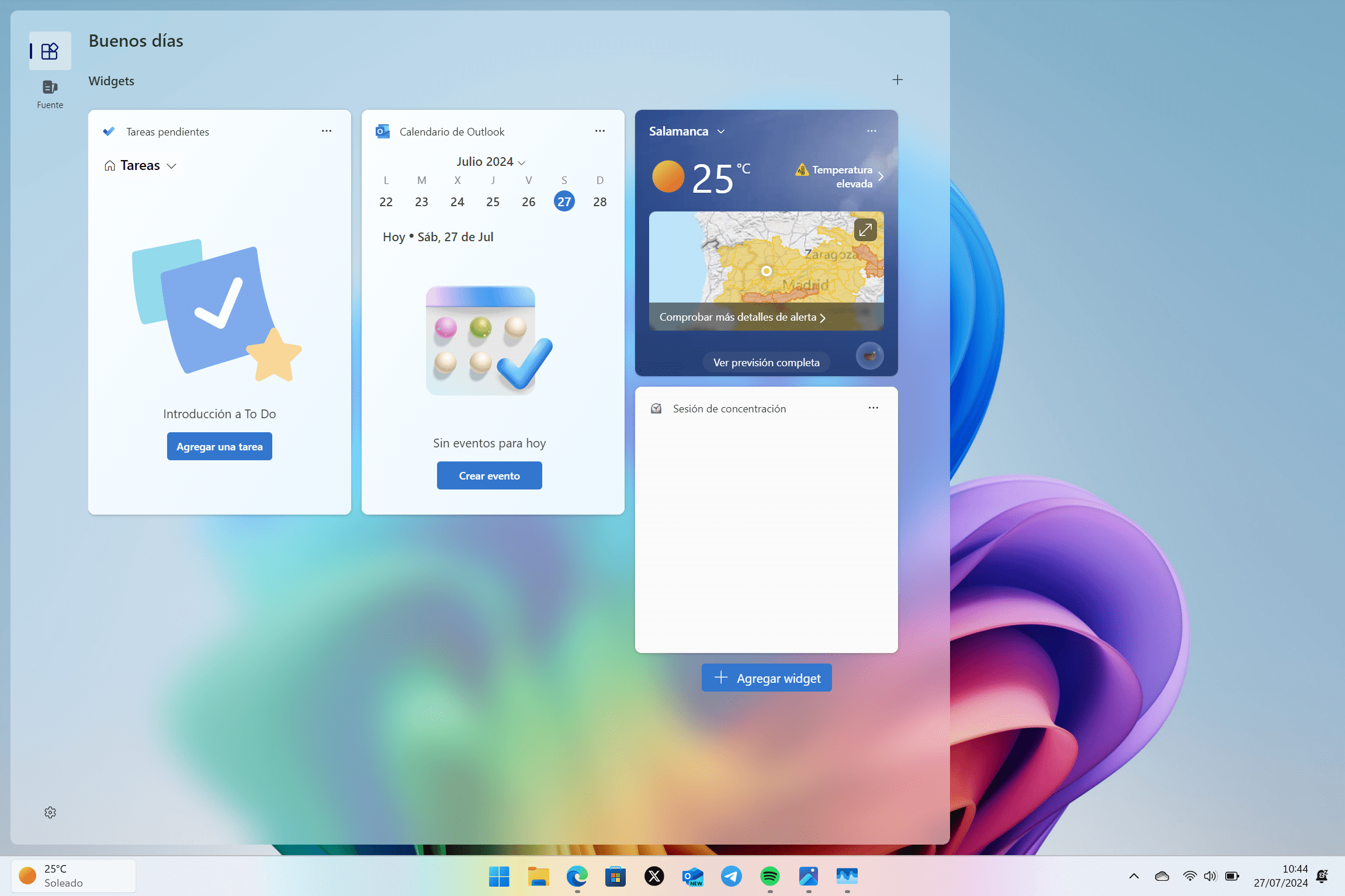 Panel de widgets de Windows