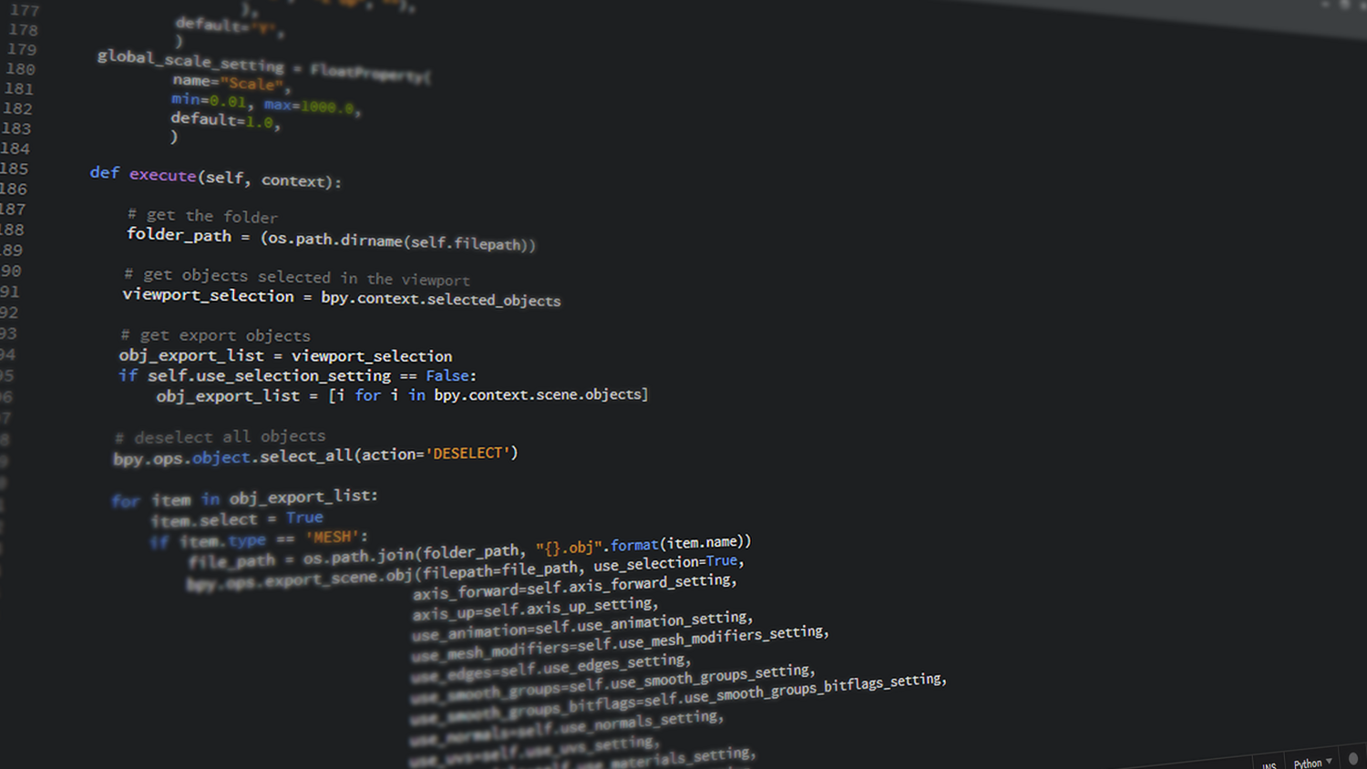 Detalle de código Python en la pantalla de un monitor, ideal para ilustrar la configuración de scripts y entornos virtuales.
