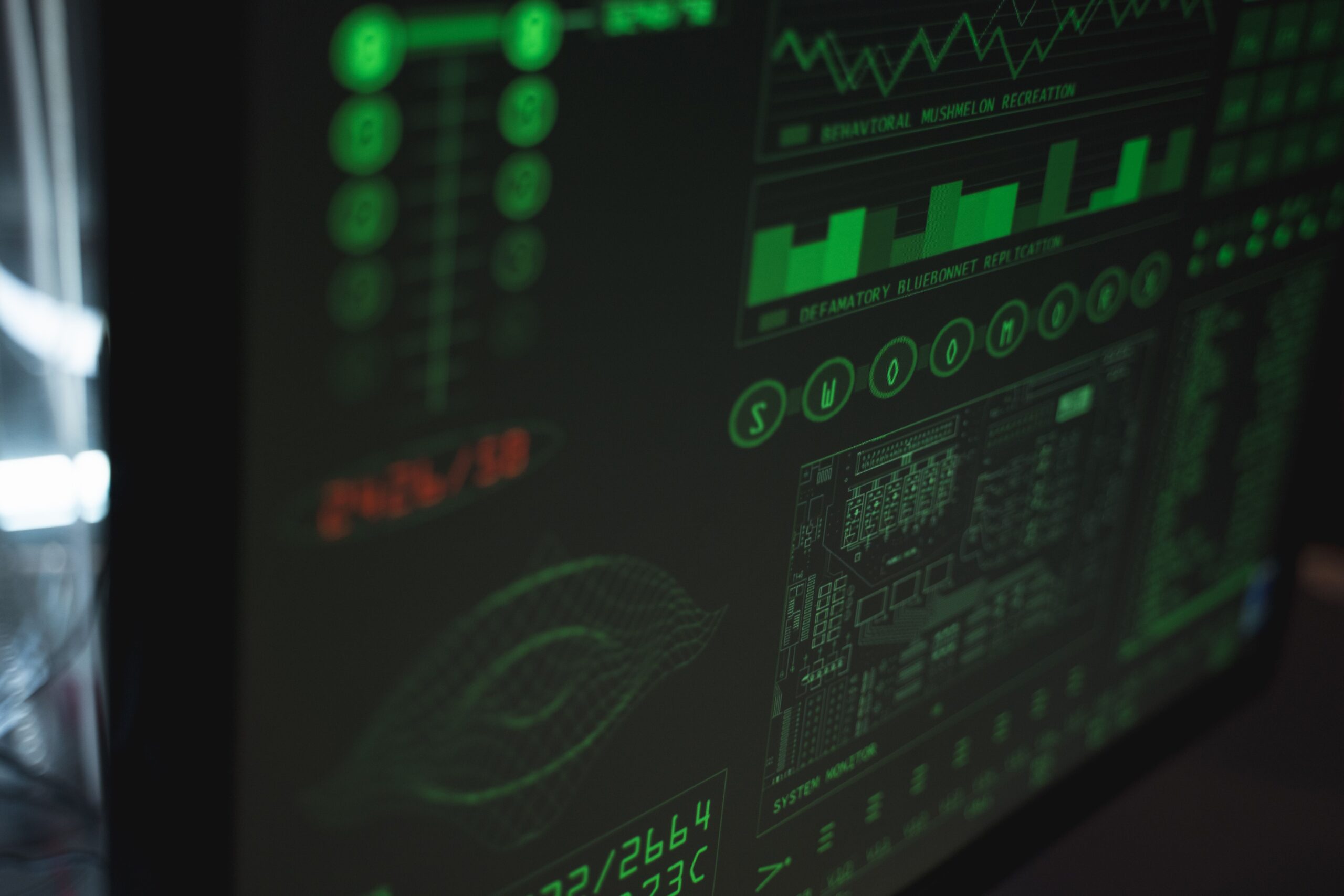 Interfaz tecnológica avanzada con dashboards de métricas y análisis de rendimiento de red.