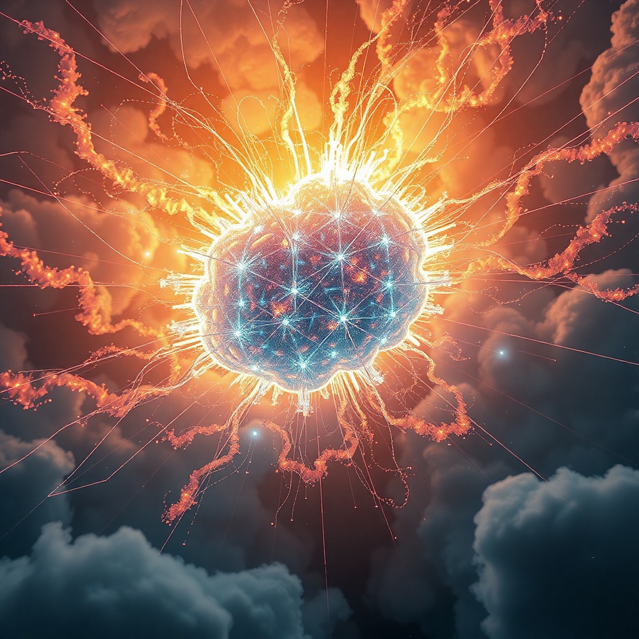 Representación abstracta de una red neuronal artificial con nodos de luz, simbolizando el concepto de inteligencia artificial